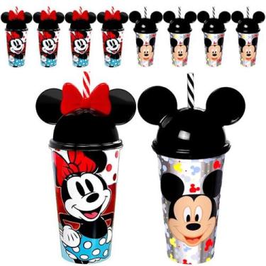Imagem de Kit 10 Copos Shake Minnie E Mickey Com Orelhas E Canudo Sacola Surpres
