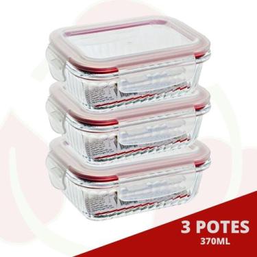 Imagem de Pote Papinha Vidro Trava Tampa 370ML Cor Sortida Lancheira 3Pçs - Belo