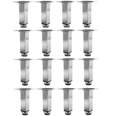 Imagem de Kit 16 Pé Para Móveis Regulável Quadrado Cromado 12cm Aço - HD