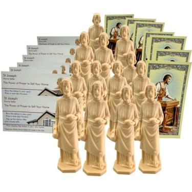 Imagem de Westmon Works Conjunto de Estátua de São José para venda de casas a granel conjunto de ajudante de santo imobiliário com orações da Novena e cartão sagrado, pacote com 20