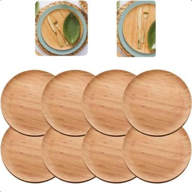 Imagem de Jogo 6 Pratos Bambu Natural Raso 27cm Almoço Jantar Verona Luxo Mesa P
