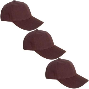 Imagem de Kit 3 Bonés Chapeu Bombeta Ajustável Liso Aba Curva Marrom - Idea