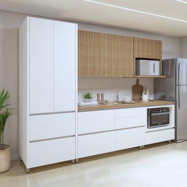 Imagem de Cozinha Completa Nuestra Cosas 6 Portas 7 Gavetas Ripado 100% Mdf Branco/Natural - Panorama Móveis