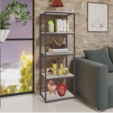 Imagem de Estante Livreiro Multiuso York Industrial Office Ferro Marrom 5 Prateleiras 100% mdf Marmorizado Cinza - Ahazzo Móveis
