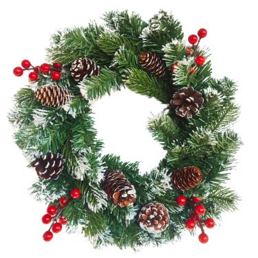 Imagem de Guirlanda Nevada Natalina 35cm com Pinhas e Azevinhos Saldão