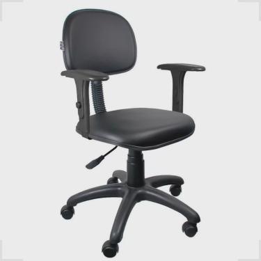 Imagem de Cadeira Escritório Secretária Giratória com Braço Regulável em Couro para Ambientes