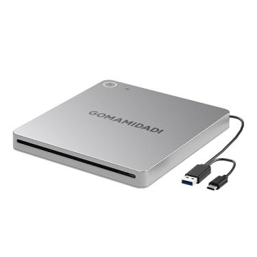 Imagem de GOMAMIDADI Unidade externa de CD DVD USB 3.0 e tipo C, gravador e leitor portátil para laptop, PC, Mac, Windows 11/10/8/7, Plug & Play, design leve para uso em casa, escritório e viagens