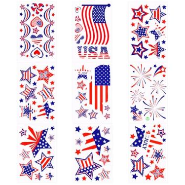 Imagem de hhdatc 9 folhas de 5 de julho adesivos patrióticos de janela em aquarela vintage dupla face decalques com estrelas dos EUA e design de fogos de artifício para decorações de festa do Dia da