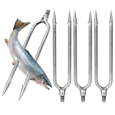 Imagem de EVTSCAN 4 peças de lança de pesca de aço inoxidável com 2 pinos, arpão de pesca rosqueado de 8 mm para equipamentos de pesca ao ar livre