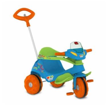 Imagem de Triciclo Velobaby G2 Azul Passeio e Pedal C/ Haste Removível - Bandeir