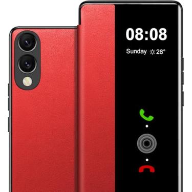 Imagem de Capa flip de couro para Samsung Galaxy S25 Edge transparente S-View, para Samsung S25 Edge, capa de telefone inteligente com janela rígida, capa protetora à prova de choque para Galaxy S25 Edge 5G