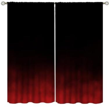 Imagem de Cortina de janela abstrata para meninos vermelho e preto fogo moderno gamer homens adolescentes gradiente arte simples cortinas bolso haste para quarto sala de estar decoração de casa 106,7 cm L x