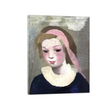 Imagem de MariIe Laurncin Famosas Impressões de arte de parede em tela - Imagem moderna de decoração de parede para casa - Menina com fita e blusa azul - reprodução de pintura pronta para pendurar tela