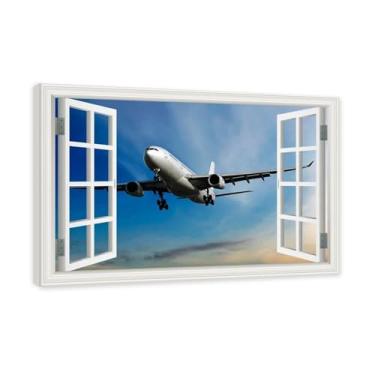 Imagem de Arte de parede em tela de janela aberta, impressão natural em tela, "Avião no céu 40.6 cm, decoração de parede de paisagem de janela, decoração de casa moderna. Moldura interna 50 x 75 cm x 19,6 x