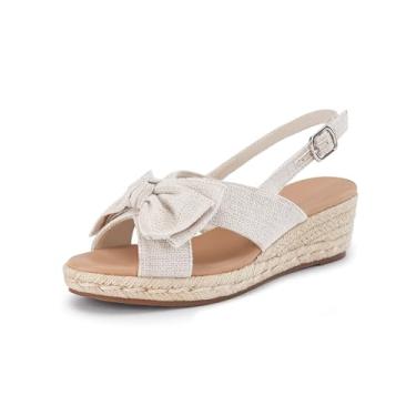 Imagem de Coutgo Sandálias Femininas Plataforma Alpargatas Salto Baixo Com Laço Bico Aberto Sapatos Sociais Casuais De Verão, Bege, Tamanho 8