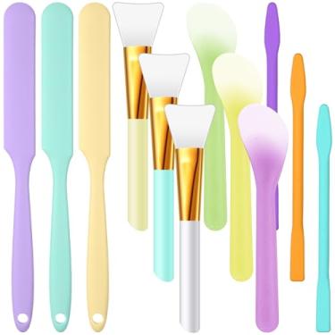 Imagem de Patelai Kit de 12 varetas de silicone para agitação de silicone, pincéis epóxi de silicone, bastões de ferramentas de agitação, colher de mistura, raspador, ferramentas de artesanato DIY para tinta