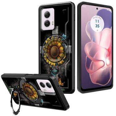 Imagem de Capa para Motorola Moto G Power 5G 2024 com suporte e suporte de anel – proteção militar contra quedas, capa de telefone resistente à prova de choque para Moto G Power 5G 2024, cruz de girassol