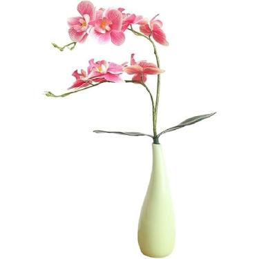 Imagem de Flores falsas, flores artificiais, simples, modernas, flores de plástico, vaso de cerâmica verde, decoração diária, Phalaenopsis, flores falsas para casa, úteis