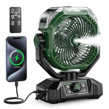 Imagem de coldSky Ventilador de neblina portátil, ventilador de acampamento recarregável de 10.000 mAh com névoa, tanque de água de 360 ml, tempo de execução de 9-19H, modos de névoa dupla, luzes de LED, ventos