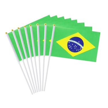 Imagem de Pacote com 20 bandeiras do Brasil pequenas em bastão mini bandeira brasileira portátil para desfiles, dia da independência e eventos patrióticos 12 x 20 cm duráveis bandeiras resistentes ao clima com
