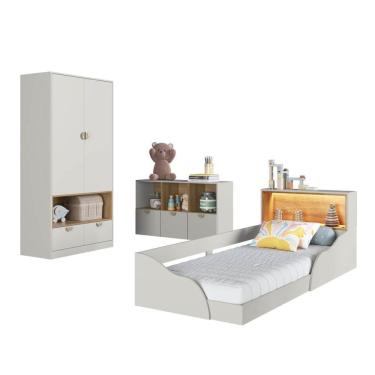 Imagem de Quarto Infantil Completo Guarda Roupa Cômoda e Cama Montessoriana Lille CJ078 Branco - Art In Móveis