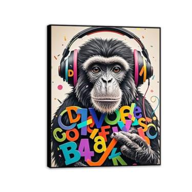 Imagem de Banksy Impressão de arte de parede macaco macaco grafite pintura animal arte em tela para sala de estar escritório decoração de parede emoldurada pronta para pendurar decoração de quarto para homens