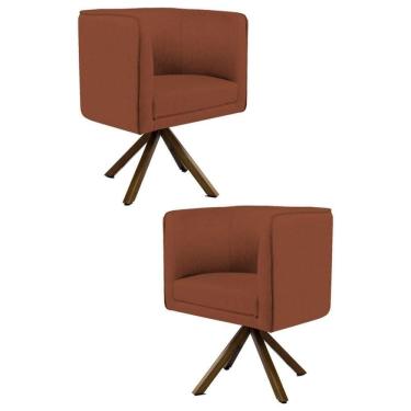 Imagem de Kit 2 Poltronas Base Madeira Betina B-235 Linho Laranja