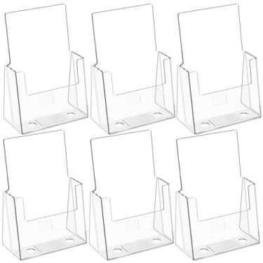 Imagem de MaxGear Porta-folheto acrílico 15,24 x 22,44 cm, suporte de literatura transparente organizador de bancada de acrílico suporte de exibição de panfleto de plástico suporte de revistas bi-fold transparente para panfleto, caderno, menu, pacote com 6