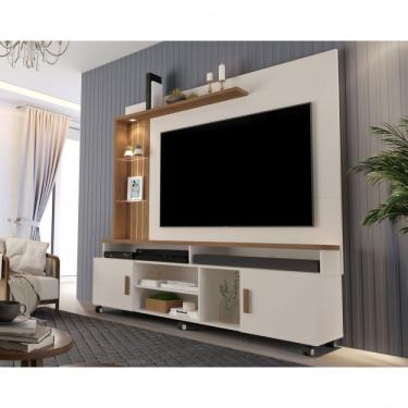 Imagem de Estante Home Para Tv Até 65 Polegadas Ripado Com Led E Rodízios Ocean Carmolar Off White/canela