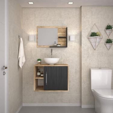 Imagem de Conjunto para Banheiro Gabinete com Cuba Redonda R30 e Espelheira Laura Carvalho Preto ônix