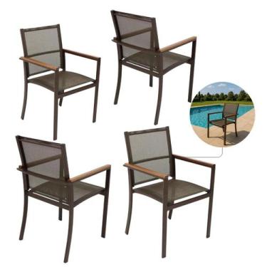 Imagem de Kit 4 Cadeiras Amelia Tela Sling Alumínio para Jardim Piscina Jantar -