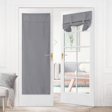 Imagem de Hiasan Cortina de porta francesa para escurecimento de sala de linho, privacidade, isolamento térmico, persiana e cortinas para quarto de vidro de luz lateral, L 66 x C 182 cm, 1 painel, cinza