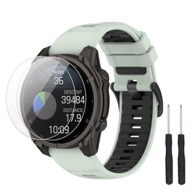 Imagem de TopPerfekt Pulseira compatível com Garmin Descent G2, pulseira de silicone macio de substituição e 2 protetores de tela para relógio inteligente Descent G2 para mulheres e homens (verde menta - preto)