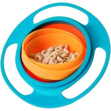 Imagem de Potinho Pote Prato Mágico Giratório 360° Infantil. Verde e Laranja.
