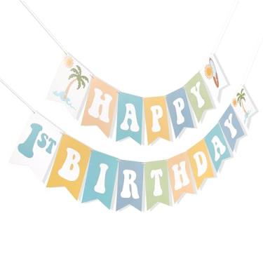 Imagem de Big One Surf Happy Birthday Banner - Summer Surfing Birthday Party Decorations, Surfboard Happy Birthday Banner, Little Surfer Beach Theme Party, For Tropical Hawaii Beach Surfing Supplies