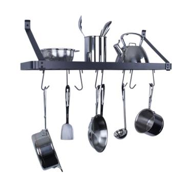 Imagem de RackUp Novo suporte de parede de estante de moldura sólida de 60,96 cm com braços retos e 8 ganchos cinza martelado (RK210S24GY)