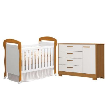 Imagem de Kit Berço Americano Danny e Cômoda Infantil Zaki em MDF com Suporte para Mosquiteiro Branco