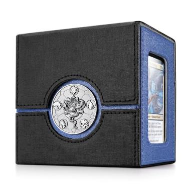 Imagem de Kabinka MTG Deck Box for Commander with Metal Emblem, Card Deck Box with Dice Tray, Holds 100 Double-Sleeved Cards for TCG/PTCG, Cards Storage Case with 35PT Magnetic Card Holder (Black& Blue, Lotus)