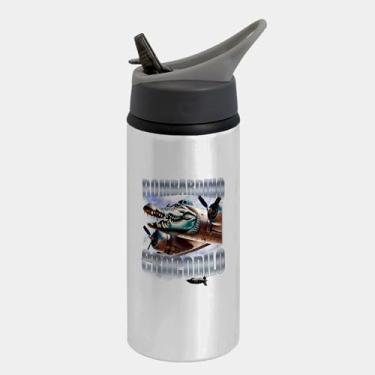 Imagem de Garrafa Squeeze Bico Prateada Premium 600ml - Bombardiro Crocodilo Brainrot Meme