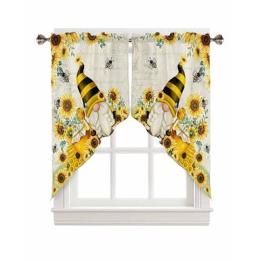 Imagem de BEMIGO Cortinas Swag para janelas, cortinas de janela de cozinha de gnomo de girassol sobre a pia, cortinas vintage com bolso para varão de fazenda, 2 painéis de 91 cm de comprimento