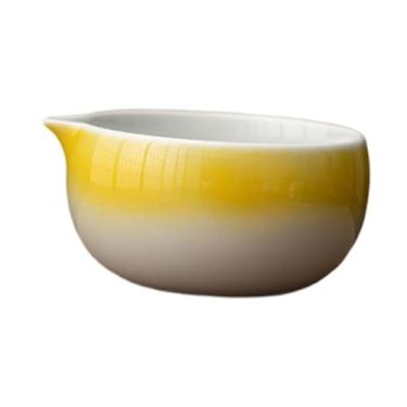 Imagem de ＫＬＫＣＭＳ Tigela de cerâmica Matcha com bico de despejo, presente artesanal, tigela tradicional japonesa Matcha para iniciantes, preparação, Amarelo