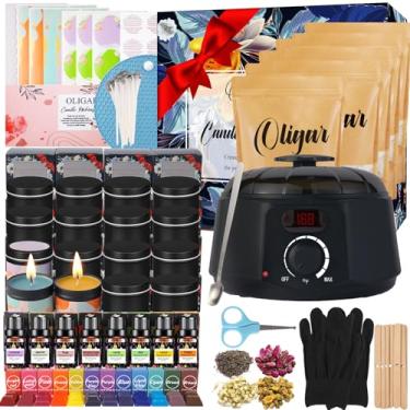 Imagem de Oligar Kit completo de fabricação de velas, suprimentos de fabricação de velas DIY para adultos, iniciantes, incluindo cera de abelha, pavios de vela, corantes, caldeirão, aromas ricos, colher,