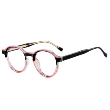 Imagem de Armações de óculos retrô oval feminino de duas cores, armação masculina, rosa, preto, rosa, tamanho único