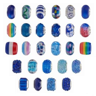 Imagem de Ipotkitt 54 contas europeias de estilo misto azul escuro Rondelle com barril de tambor de cor prateada para fazer joias faça você mesmo, chaveiros, pulseiras, colar