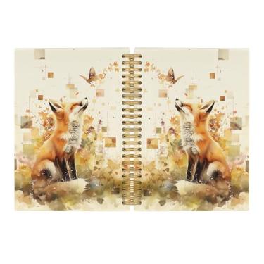 Imagem de Pugwak Caderno Fox Journal – Cadernos estéticos florais de borboleta vintage pautados para escola de trabalho, presentes temáticos de raposa para mulheres, material de escritório, caderno espiral de