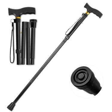 Imagem de ANCKNE Bengala de caminhada para mulher | Leve, ajustável em 5 níveis de altura e bengala dobrável de alumínio para idosos | Alça ergonômica com rodas | Bengala portátil dobrável (preto)