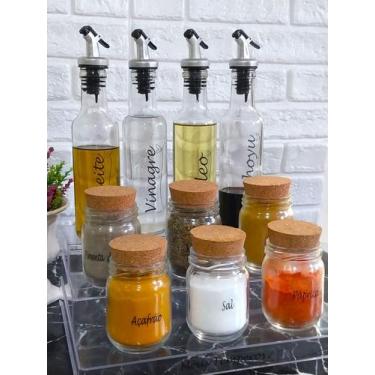 Imagem de Conjunto 3 Galheteiros 250ml, 6 Potes 200ml e Organizador Multinível -