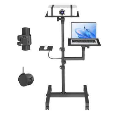 Imagem de Suporte móvel para projetor de 2 prateleiras, suporte de laptop com rodinhas com altura ajustável de 66 a 129 cm, suportes de pódio com bandeja ventilada, resistente, suporte de chão para laptop para