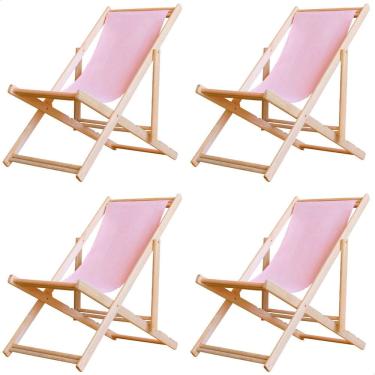 Imagem de Kit 4 Espreguiçadeiras Preguiçosa Dobrável sem Braço Madeira Maciça com Tecido Colorido