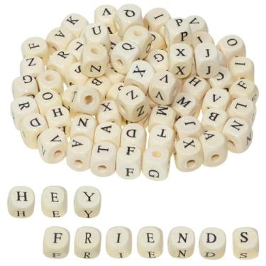 Imagem de Tupalizy 200 peças de contas de letras de madeira contas quadradas do alfabeto letras de cubo de madeira para pulseiras, colares, joias, chaveiros, macramê, projetos de artesanato, acessórios, letras